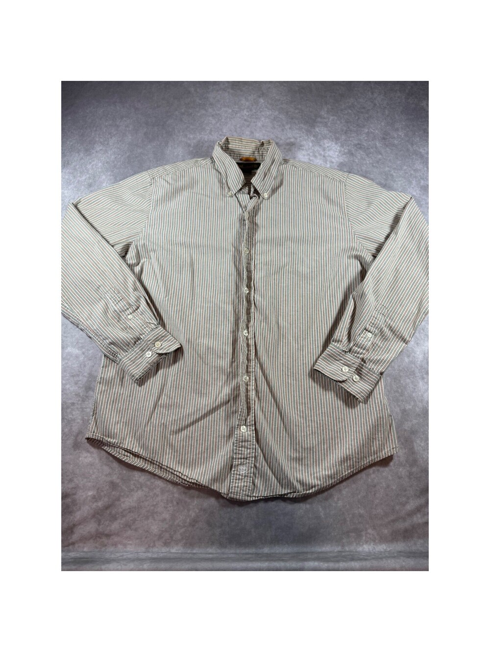 Timberland Mens Large Long Sleeve Striped‎ Button Down Shirt Green Orange Cotton
